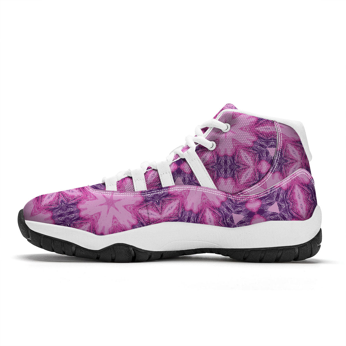 Kaleidoscope Pink Print Pattern White Bball Shoes-grizzshop