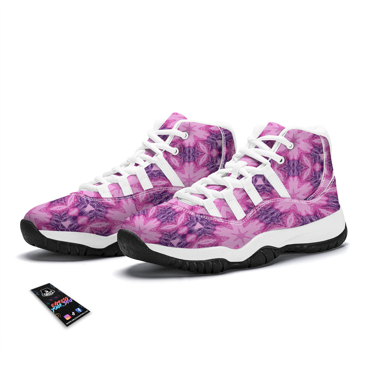 Kaleidoscope Pink Print Pattern White Bball Shoes-grizzshop