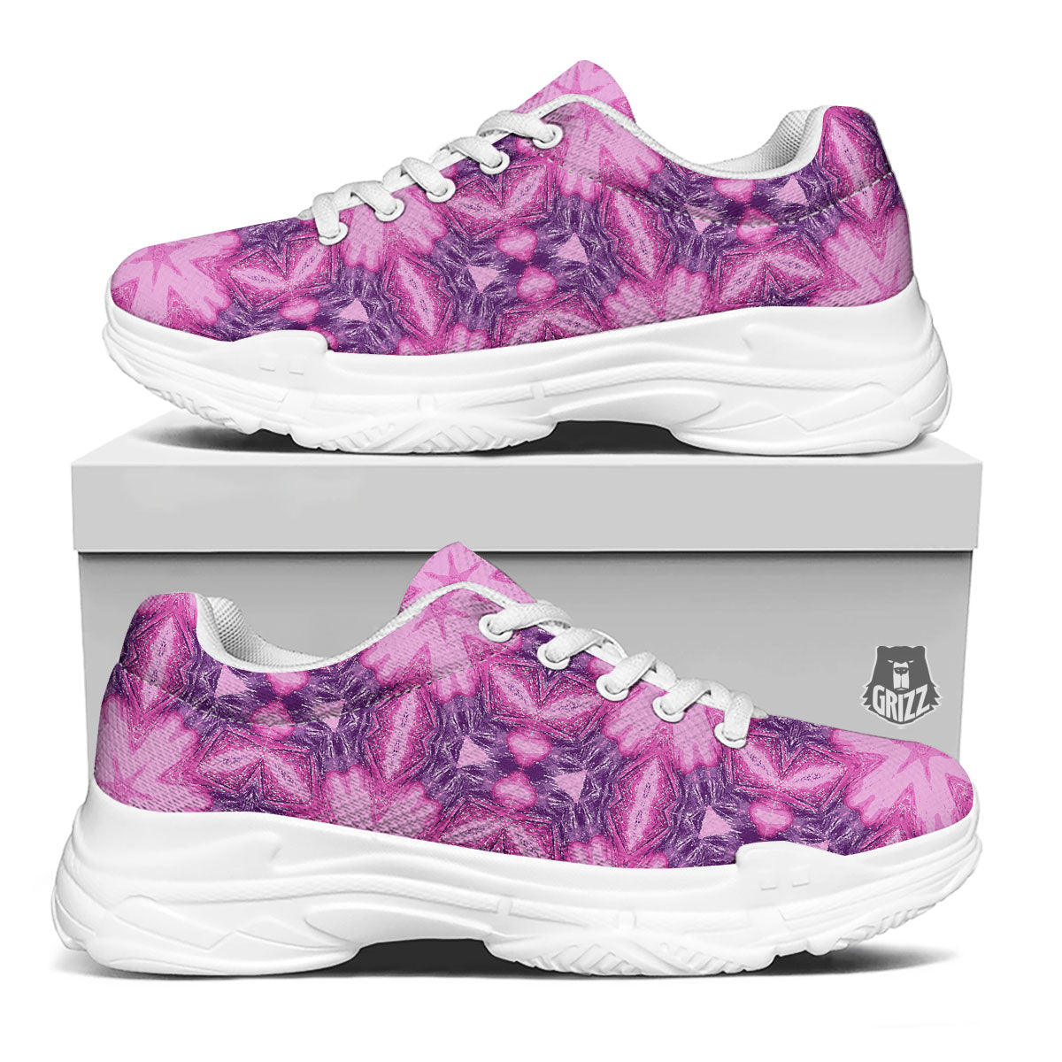 Kaleidoscope Pink Print Pattern White Chunky Shoes-grizzshop