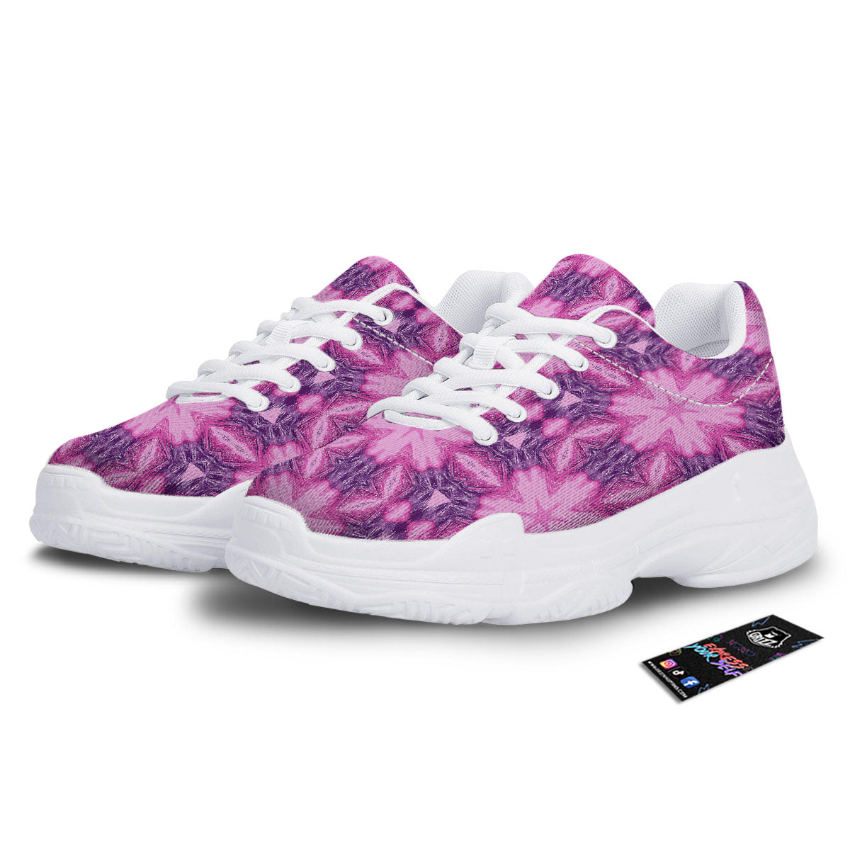 Kaleidoscope Pink Print Pattern White Chunky Shoes-grizzshop
