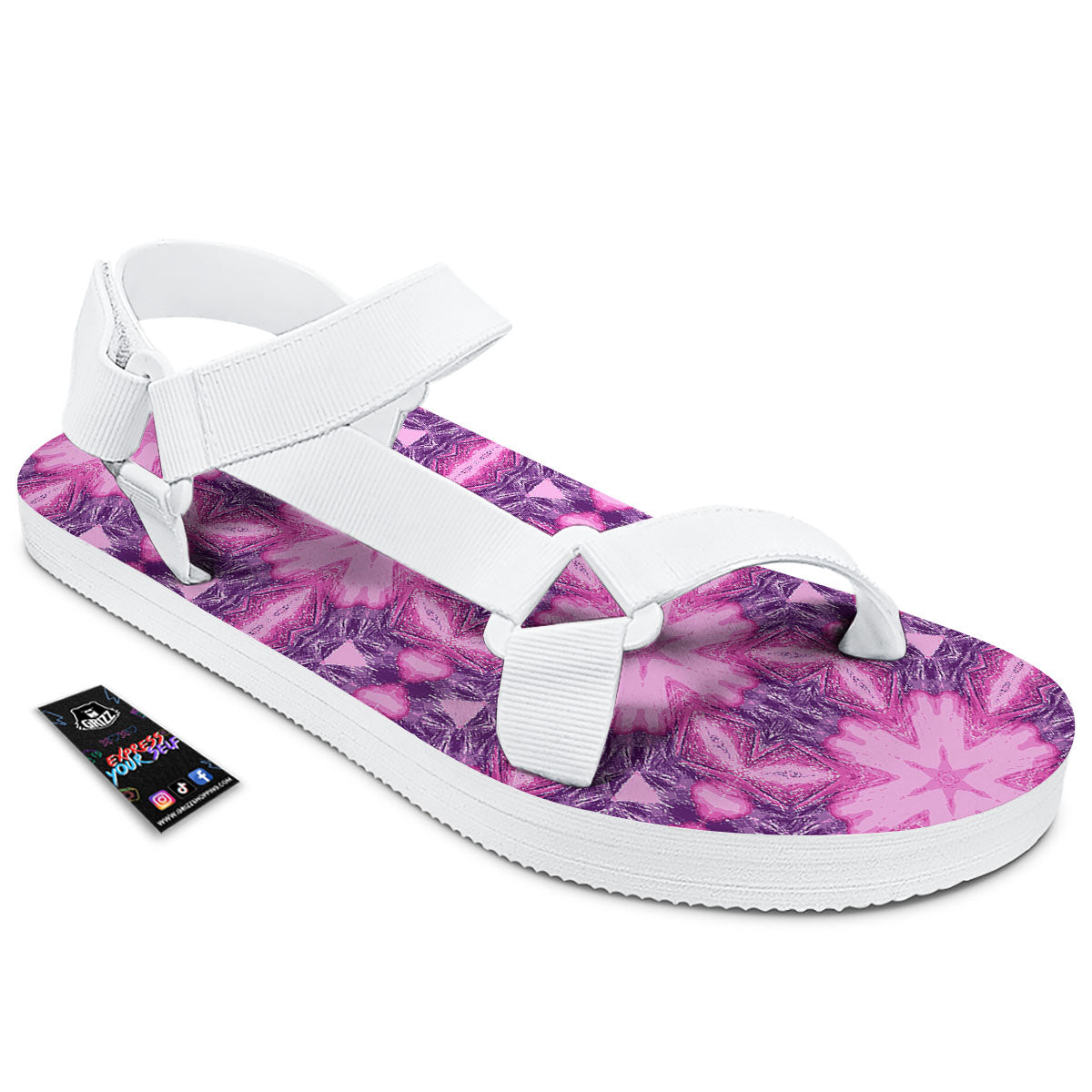 Kaleidoscope Pink Print Pattern White Open Toe Sandals-grizzshop