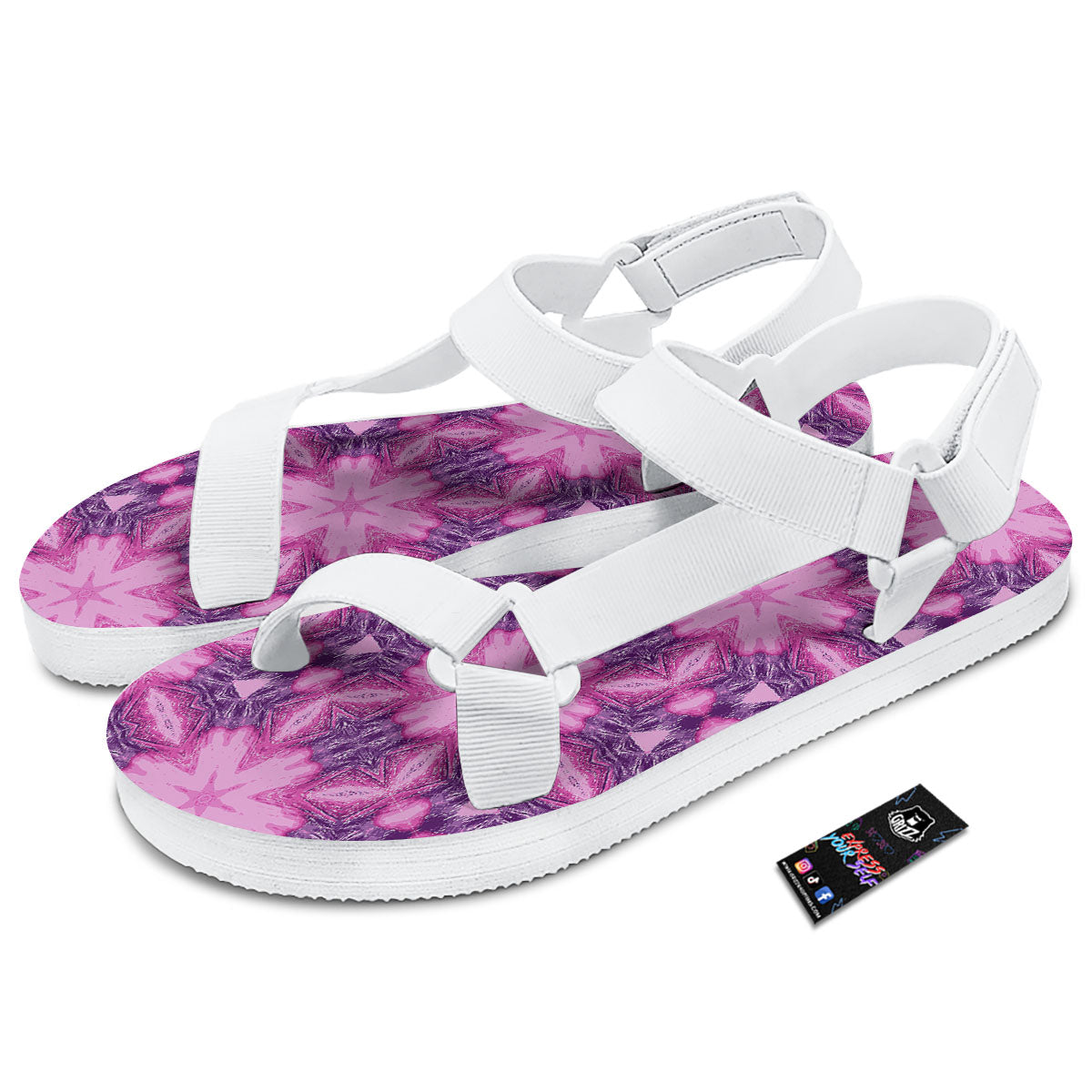 Kaleidoscope Pink Print Pattern White Open Toe Sandals-grizzshop