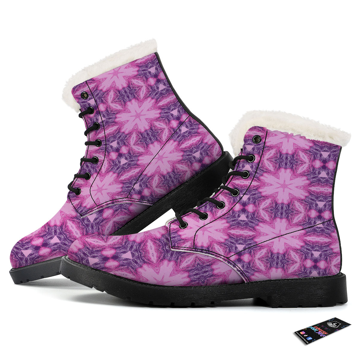 Kaleidoscope Pink Print Pattern Winter Boots-grizzshop