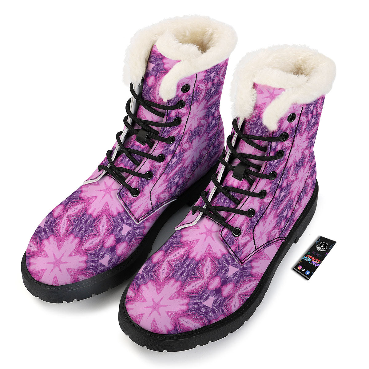 Kaleidoscope Pink Print Pattern Winter Boots-grizzshop