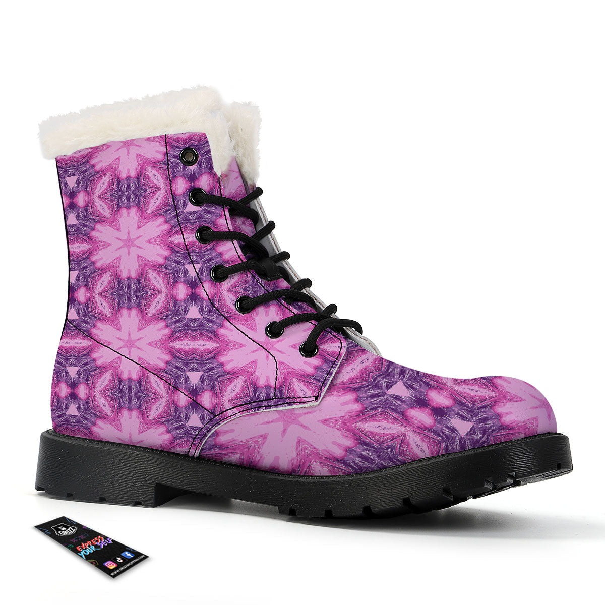 Kaleidoscope Pink Print Pattern Winter Boots-grizzshop