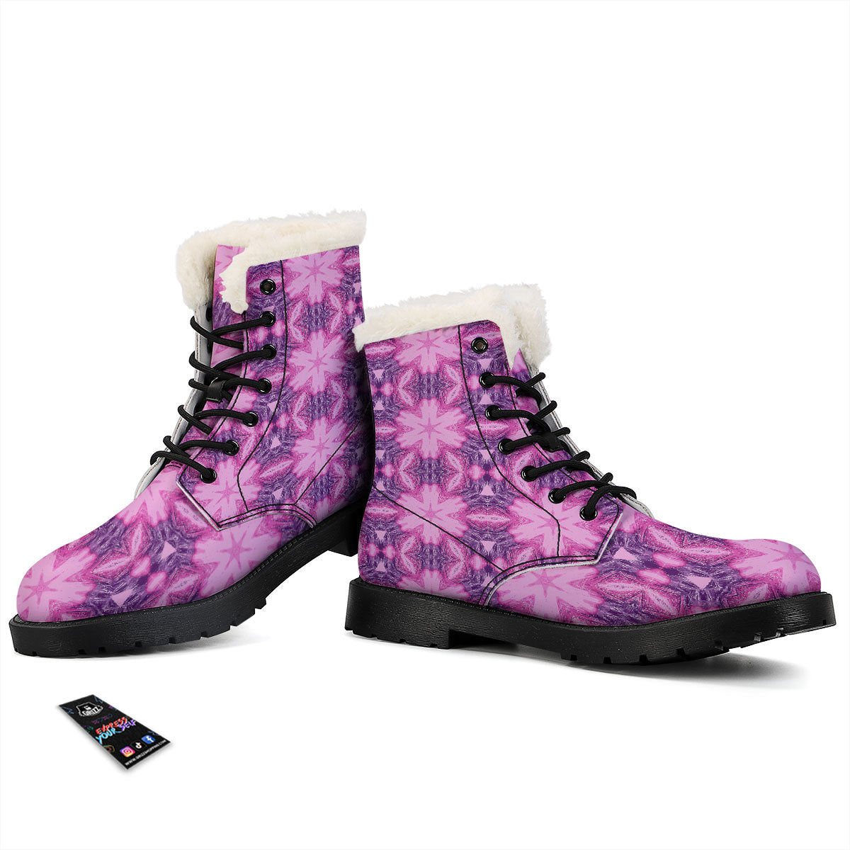 Kaleidoscope Pink Print Pattern Winter Boots-grizzshop