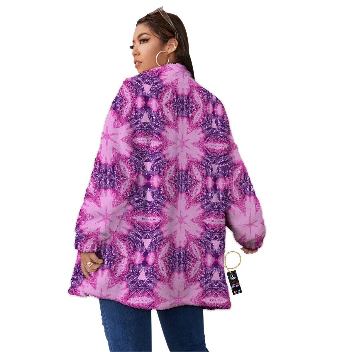 Kaleidoscope Pink Print Pattern Women's Sherpa Jacket-grizzshop