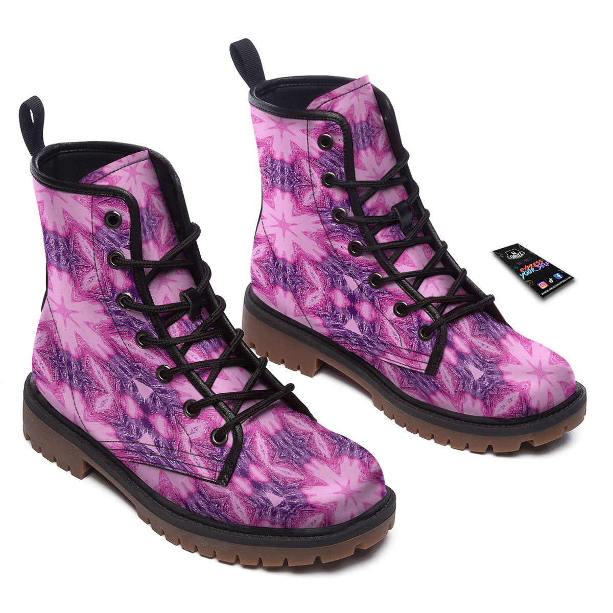 Kaleidoscope Pink Print Pattern Work Boots-grizzshop