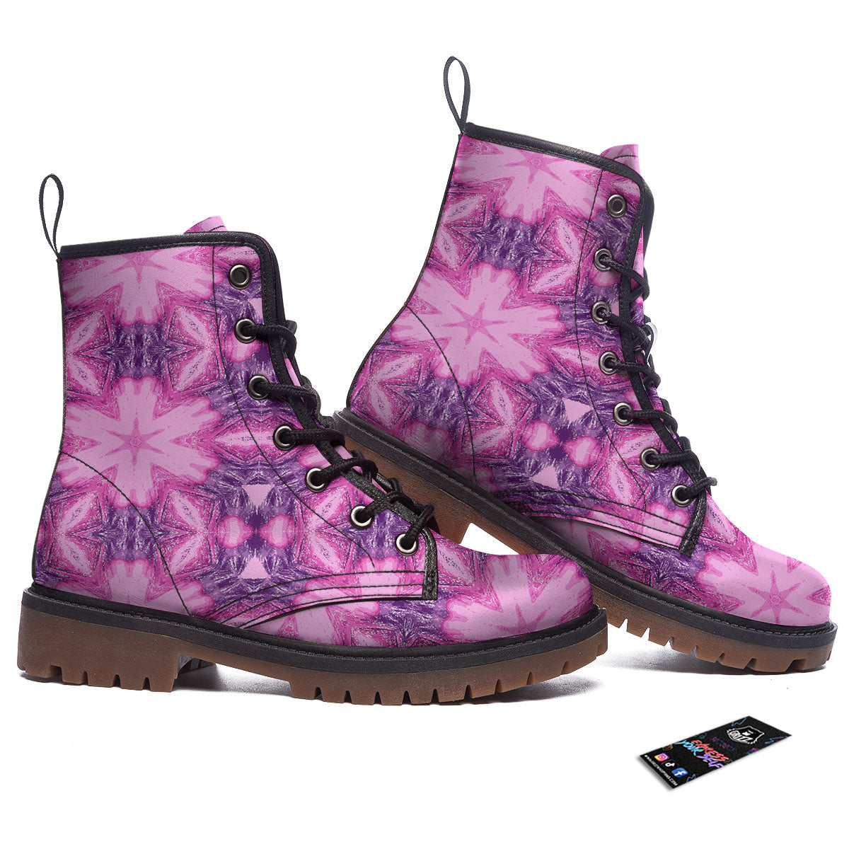 Kaleidoscope Pink Print Pattern Work Boots-grizzshop