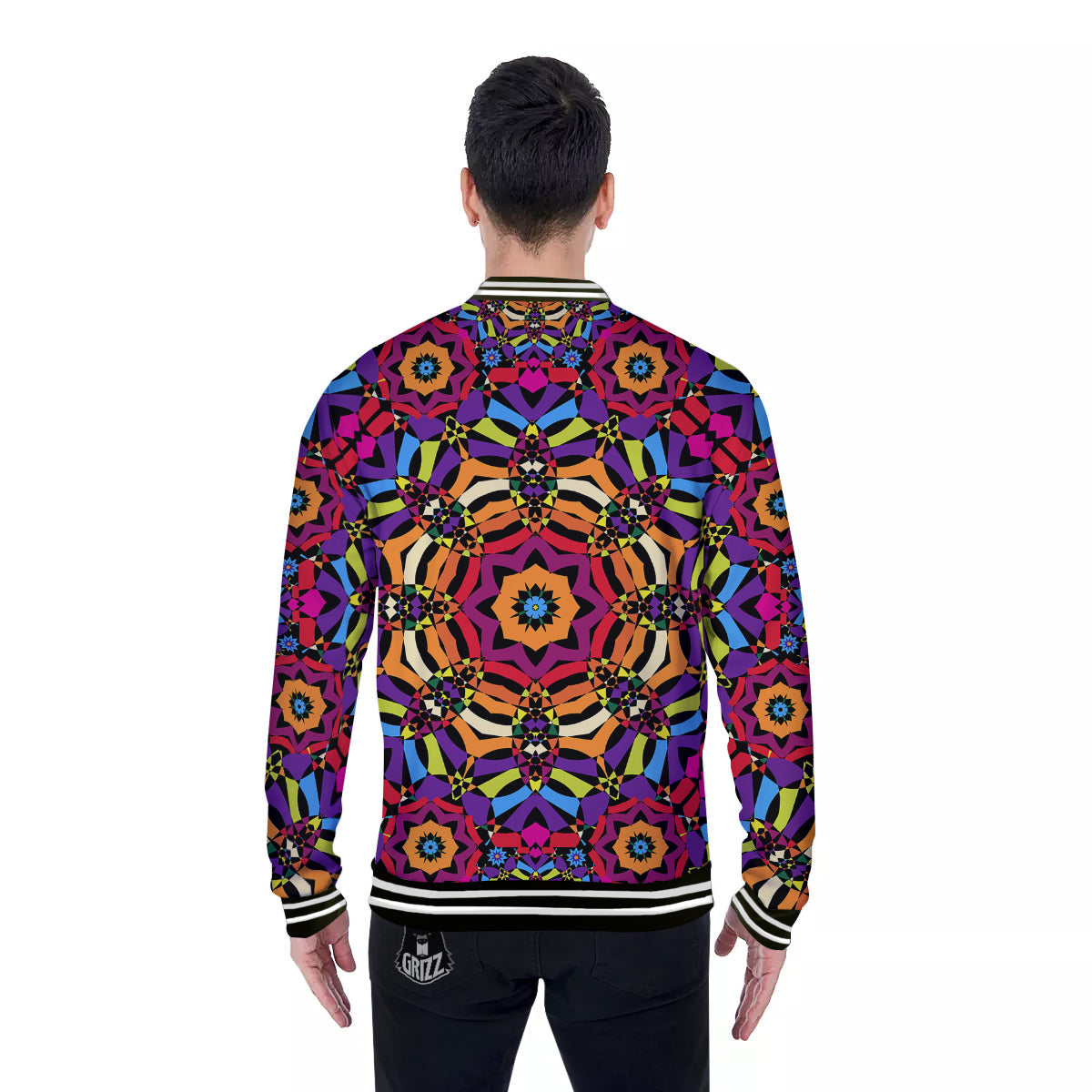 Kaleidoscope Psychedelic Colorful Print Baseball Jacket-grizzshop