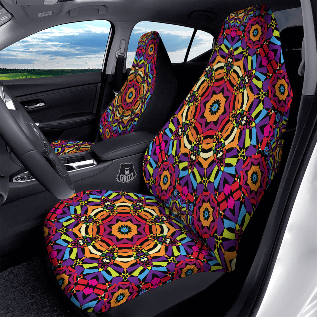 Kaleidoscope Psychedelic Colorful Print Car Seat Covers-grizzshop