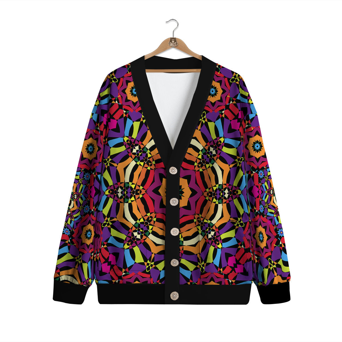 Kaleidoscope Psychedelic Colorful Print Cardigan-grizzshop
