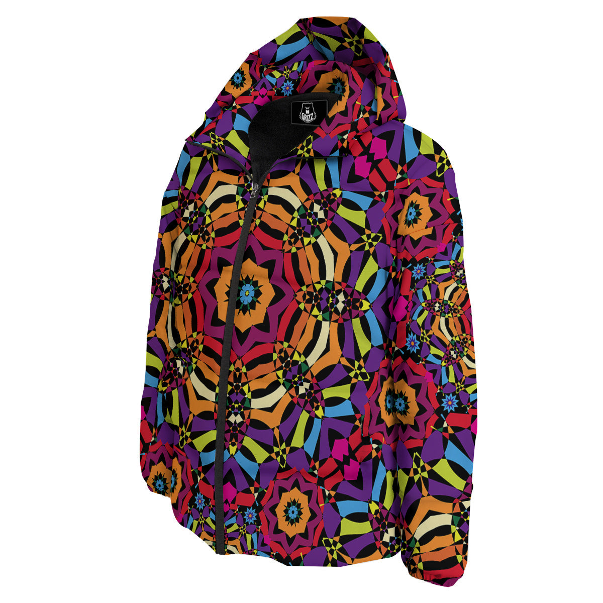Kaleidoscope Psychedelic Colorful Print Down Jacket-grizzshop