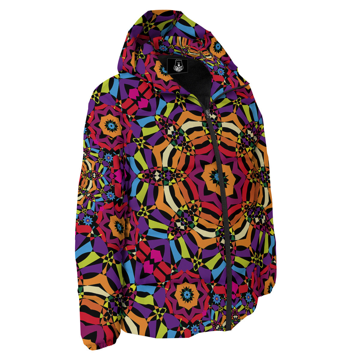Kaleidoscope Psychedelic Colorful Print Down Jacket-grizzshop