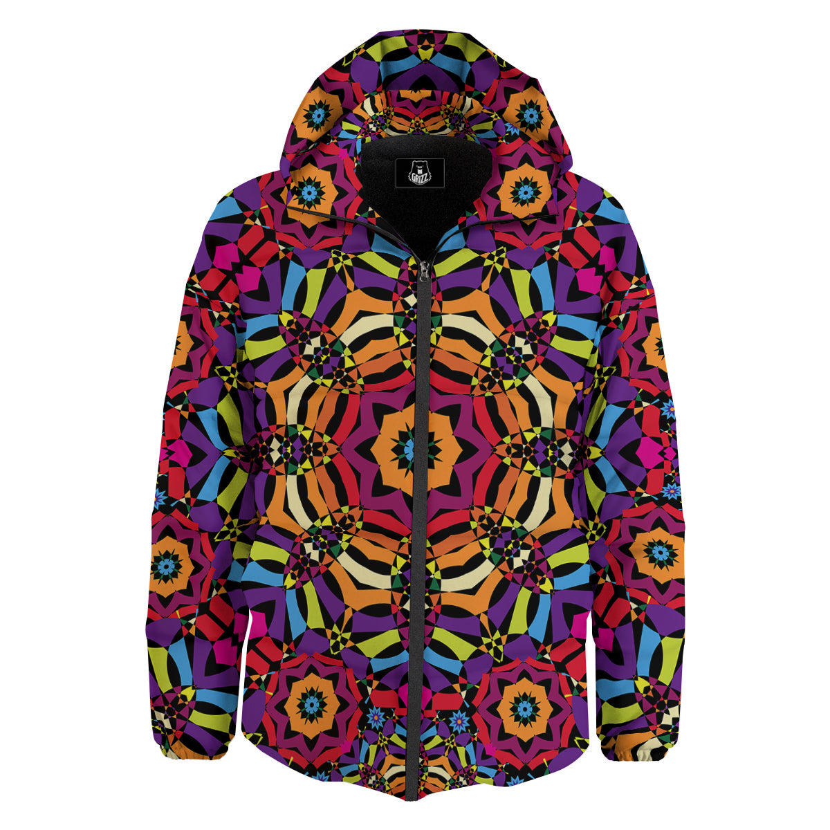 Kaleidoscope Psychedelic Colorful Print Down Jacket-grizzshop