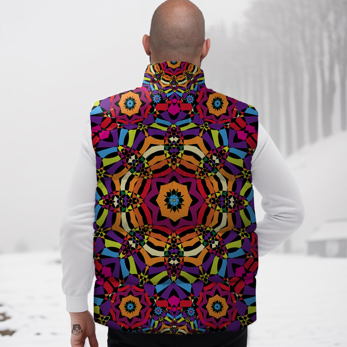 Kaleidoscope Psychedelic Colorful Print Down Vest