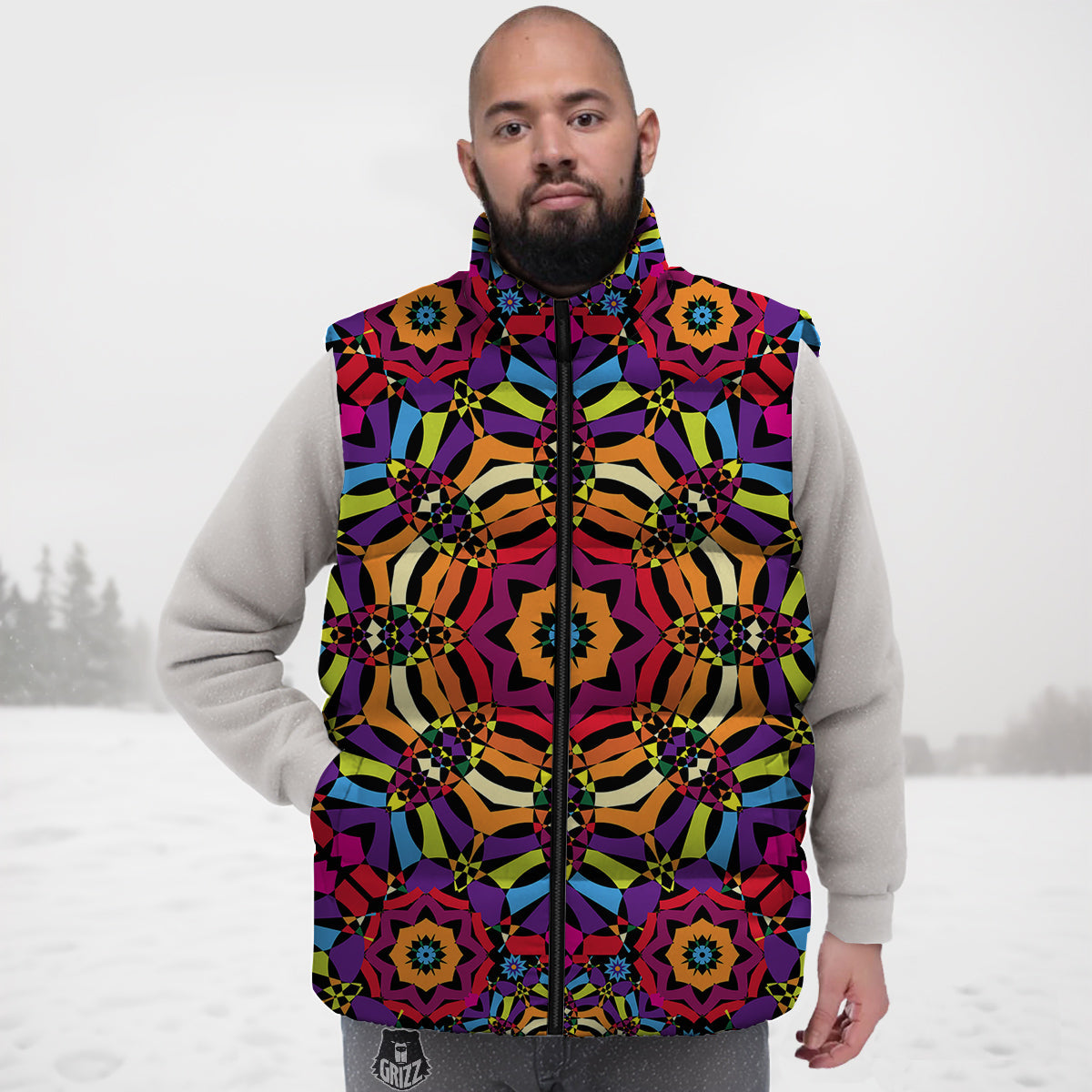 Kaleidoscope Psychedelic Colorful Print Down Vest