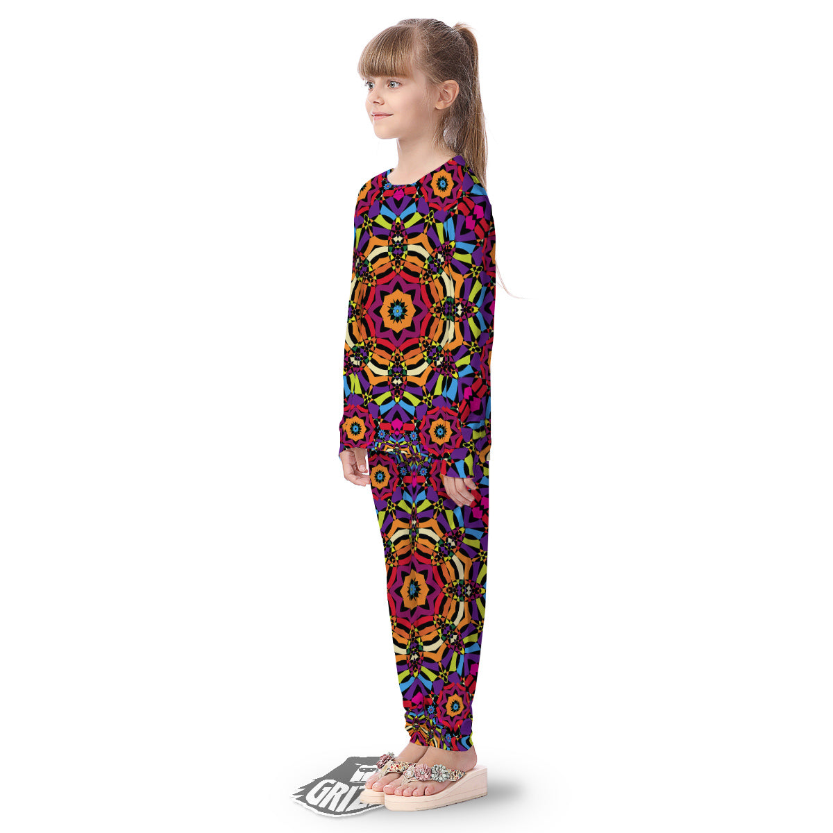 Kaleidoscope Psychedelic Colorful Print Kid's Pajamas-grizzshop