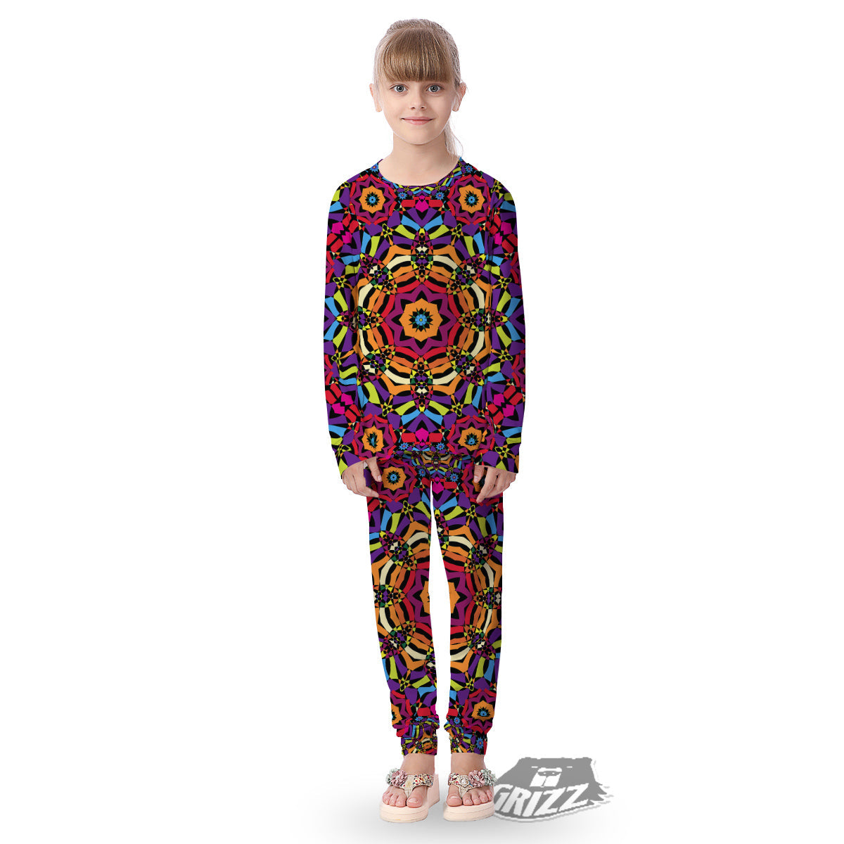 Kaleidoscope Psychedelic Colorful Print Kid's Pajamas-grizzshop