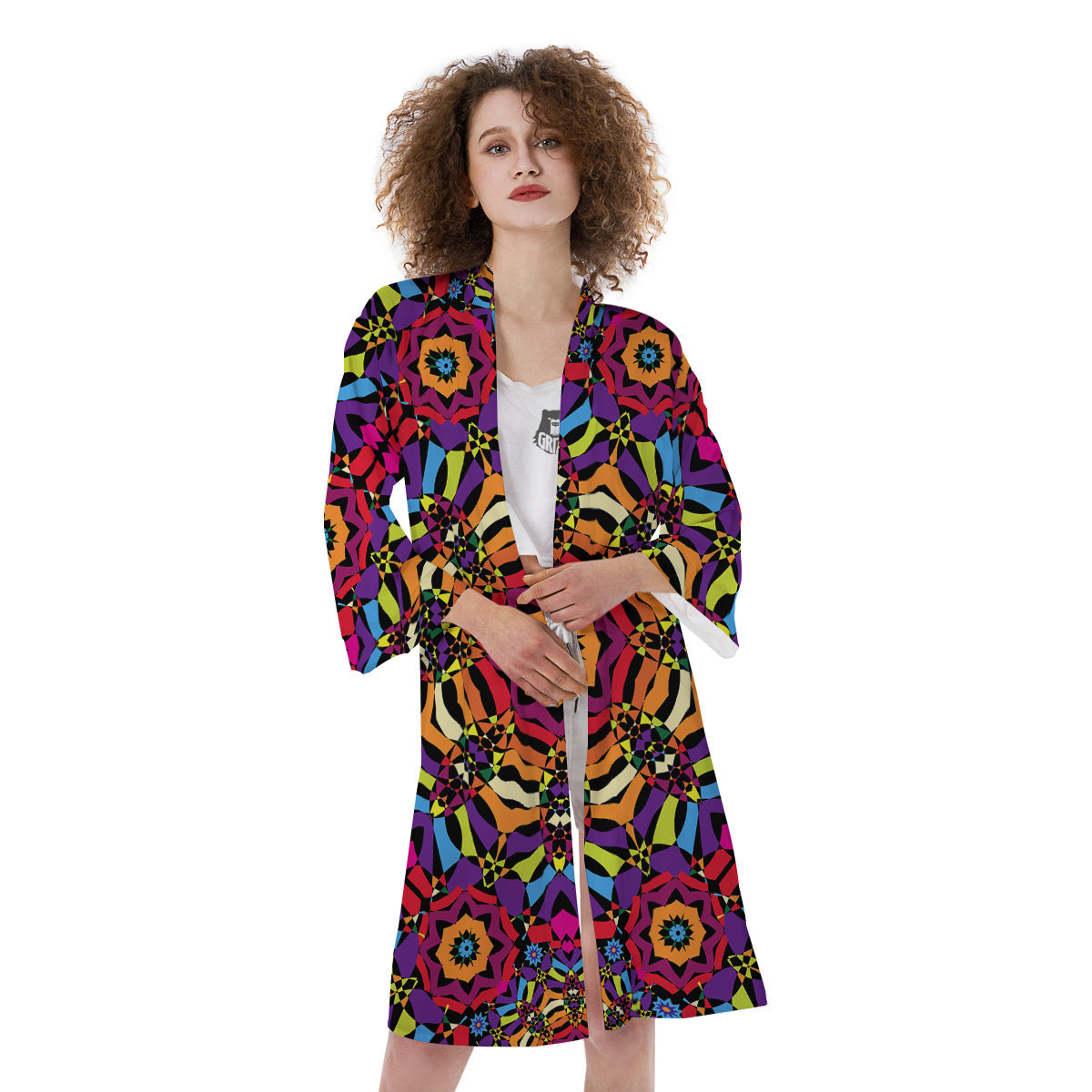 Kaleidoscope Psychedelic Colorful Print Kimono-grizzshop