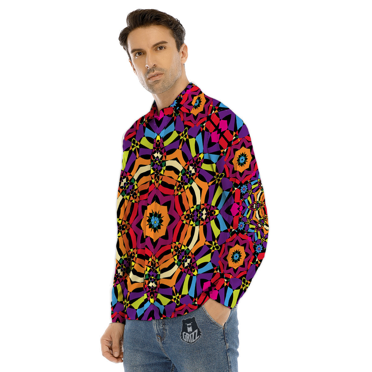 Kaleidoscope Psychedelic Colorful Print Men's Dress Shirts-grizzshop