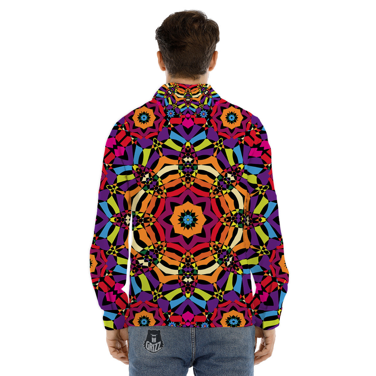 Kaleidoscope Psychedelic Colorful Print Men's Dress Shirts-grizzshop