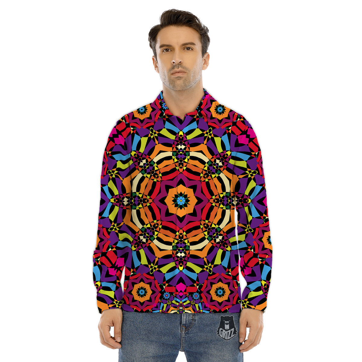 Kaleidoscope Psychedelic Colorful Print Men's Dress Shirts-grizzshop