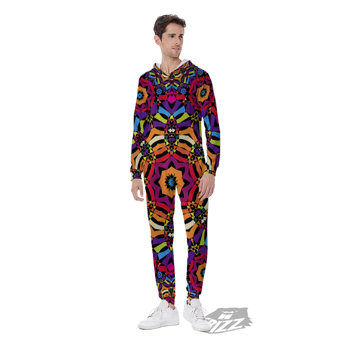 Kaleidoscope Psychedelic Colorful Print Men's Jumpsuit-grizzshop