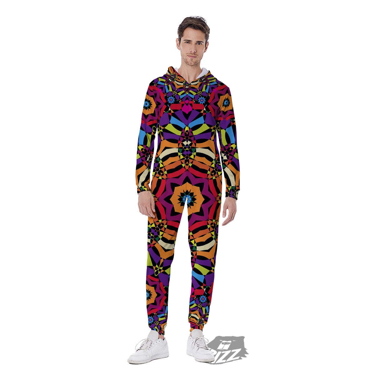 Kaleidoscope Psychedelic Colorful Print Men's Jumpsuit-grizzshop