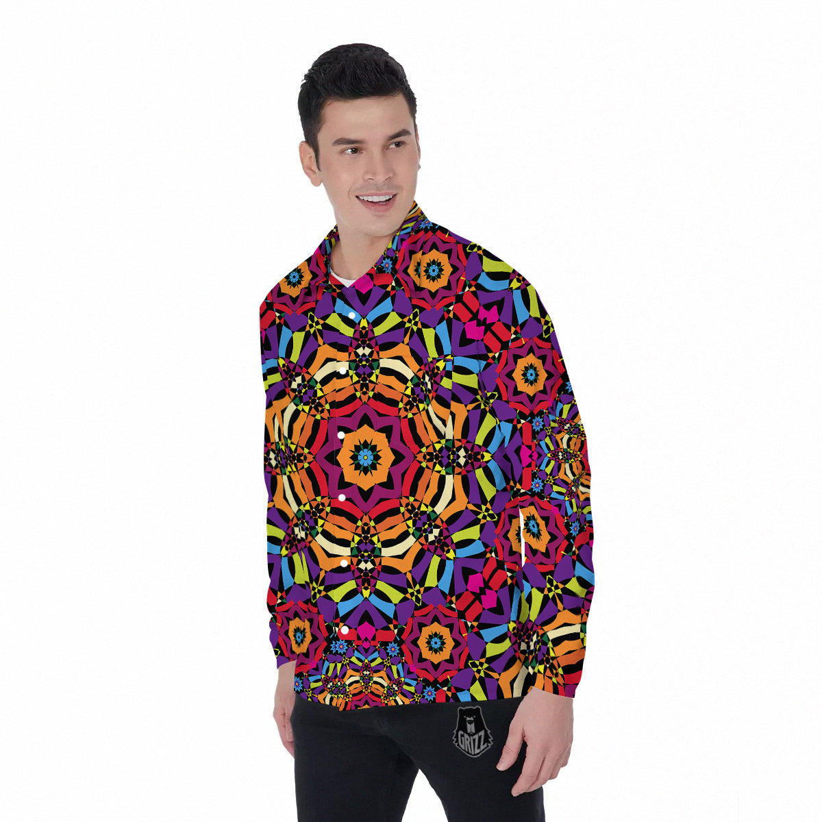 Kaleidoscope Psychedelic Colorful Print Men's Long Sleeve Shirts-grizzshop