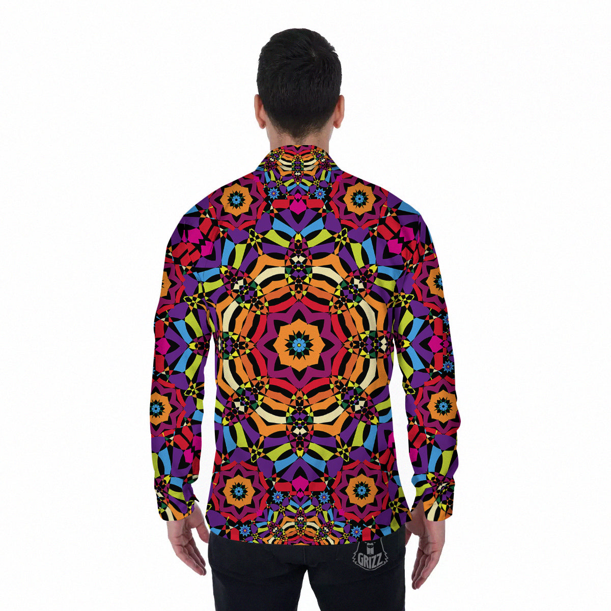 Kaleidoscope Psychedelic Colorful Print Men's Long Sleeve Shirts-grizzshop