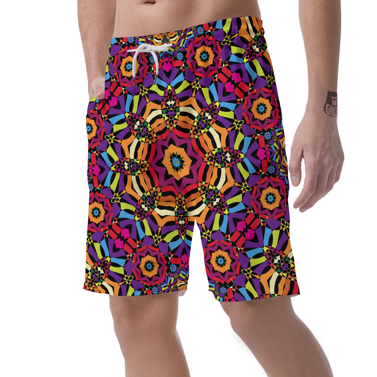 Kaleidoscope Psychedelic Colorful Print Men's Shorts-grizzshop