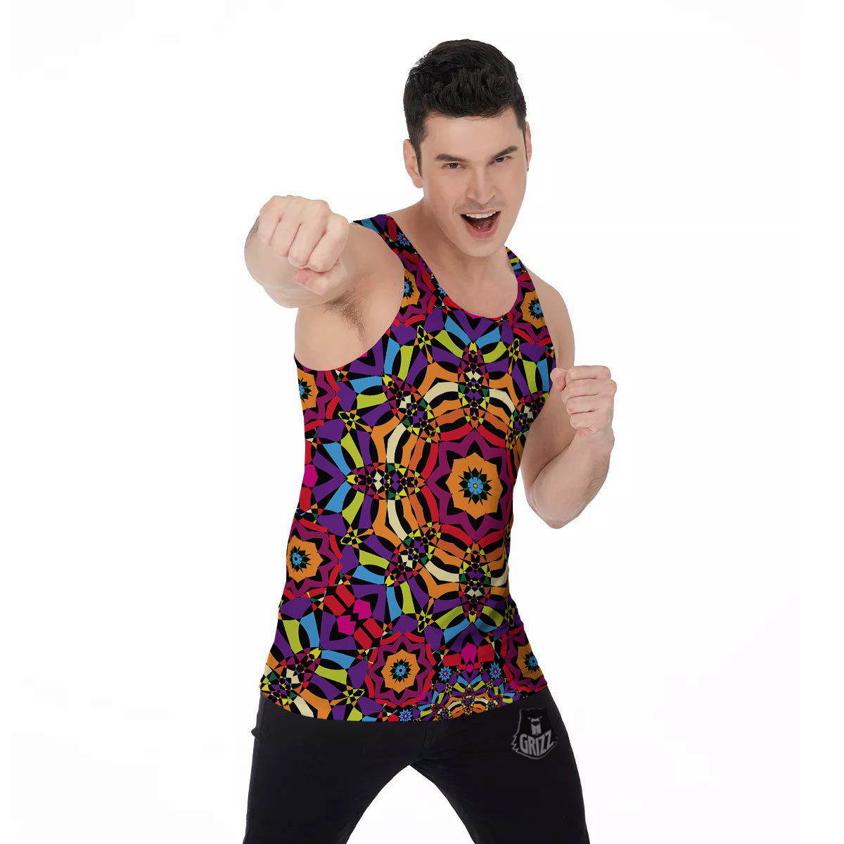 Kaleidoscope Psychedelic Colorful Print Men's Tank Top-grizzshop