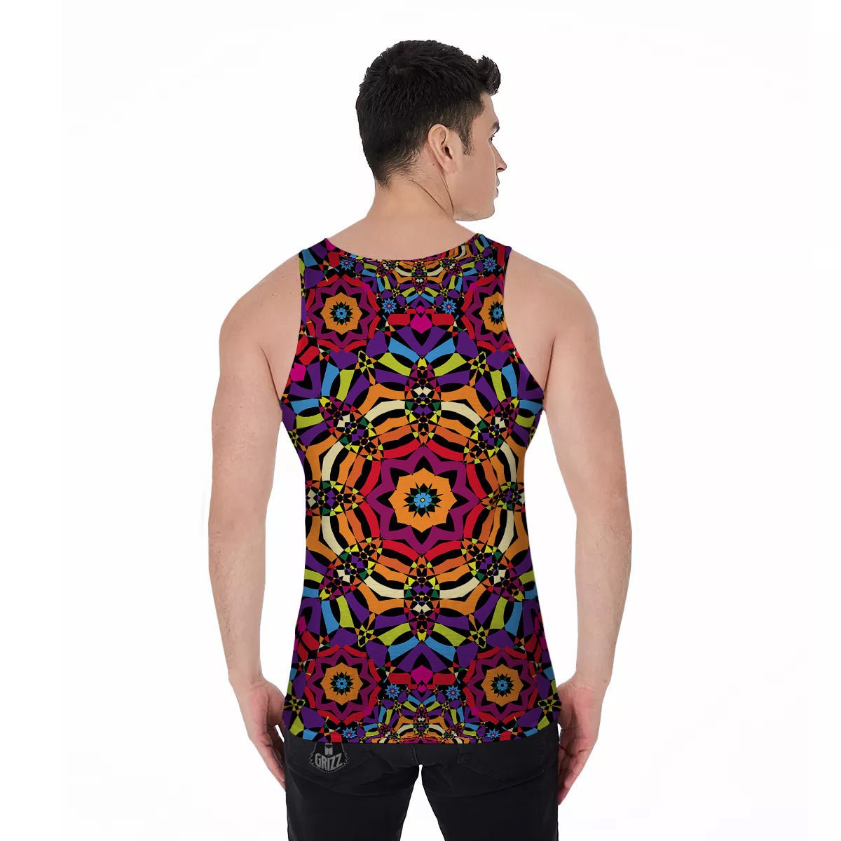 Kaleidoscope Psychedelic Colorful Print Men's Tank Top-grizzshop