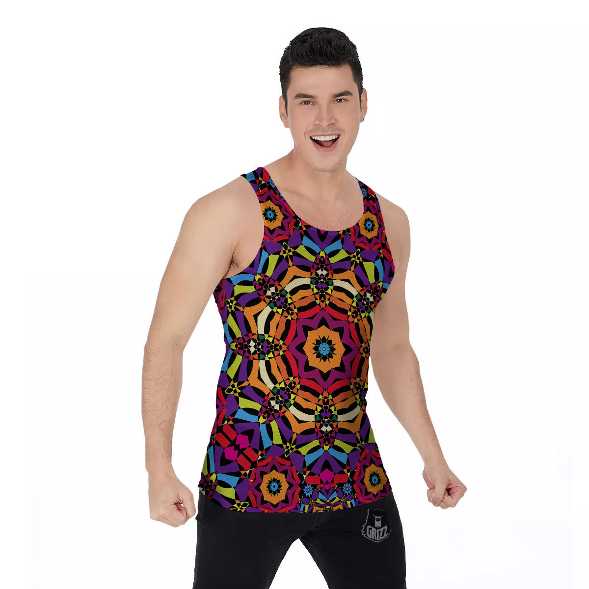 Kaleidoscope Psychedelic Colorful Print Men's Tank Top-grizzshop