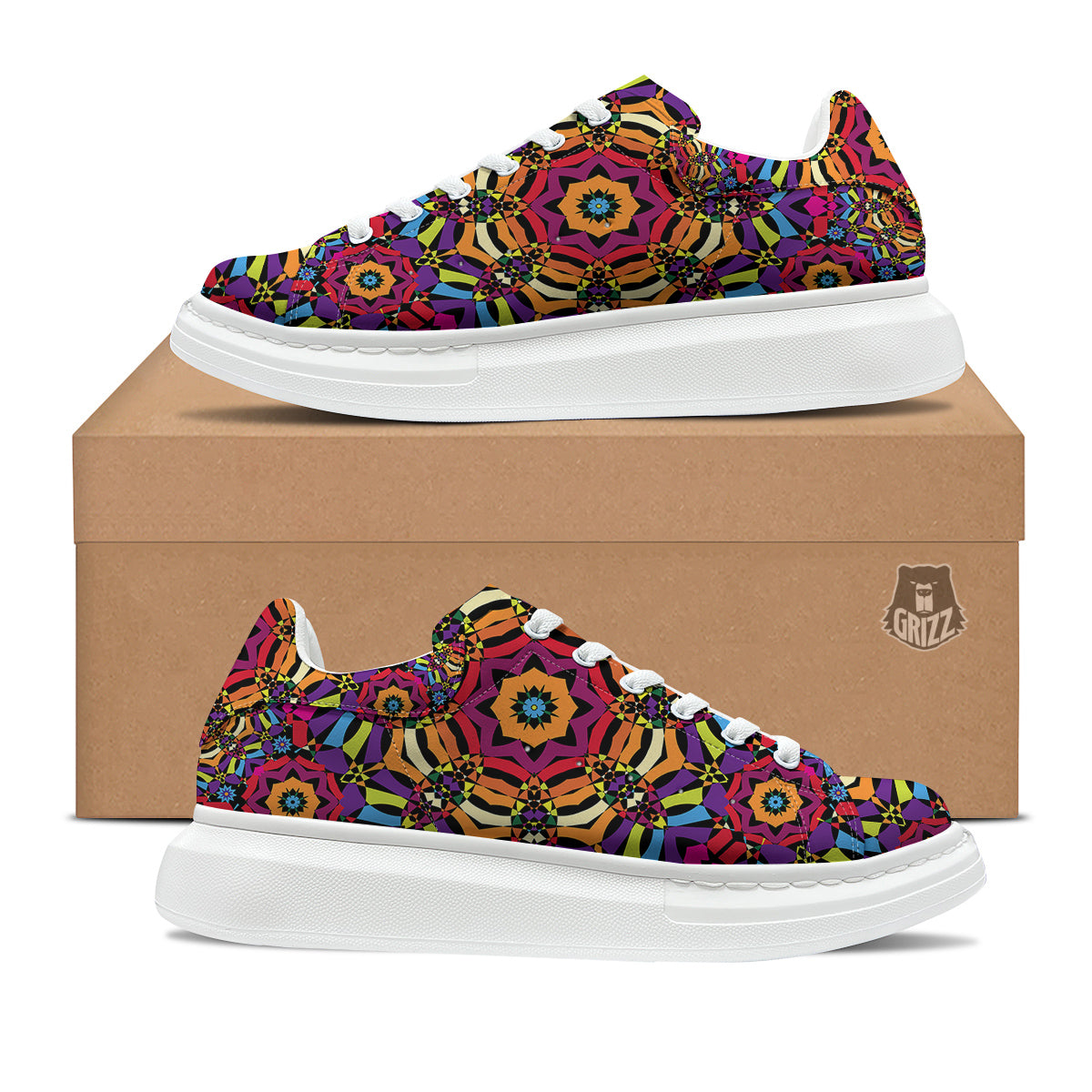 Kaleidoscope Psychedelic Colorful Print Platform Shoes-grizzshop