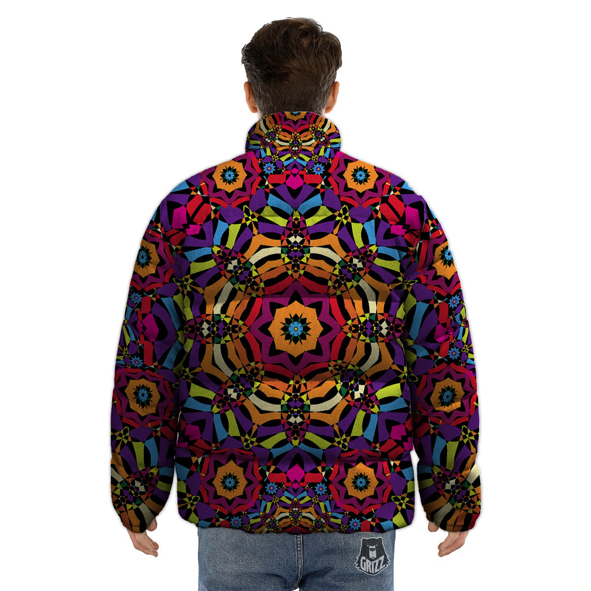 Kaleidoscope Psychedelic Colorful Print Puffer Jacket-grizzshop