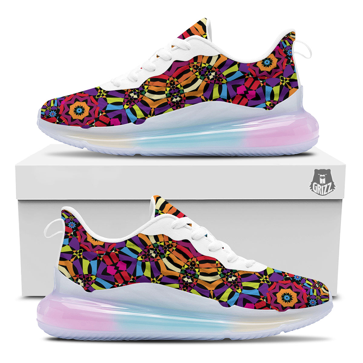 Kaleidoscope Psychedelic Colorful Print Running Sneakers-grizzshop