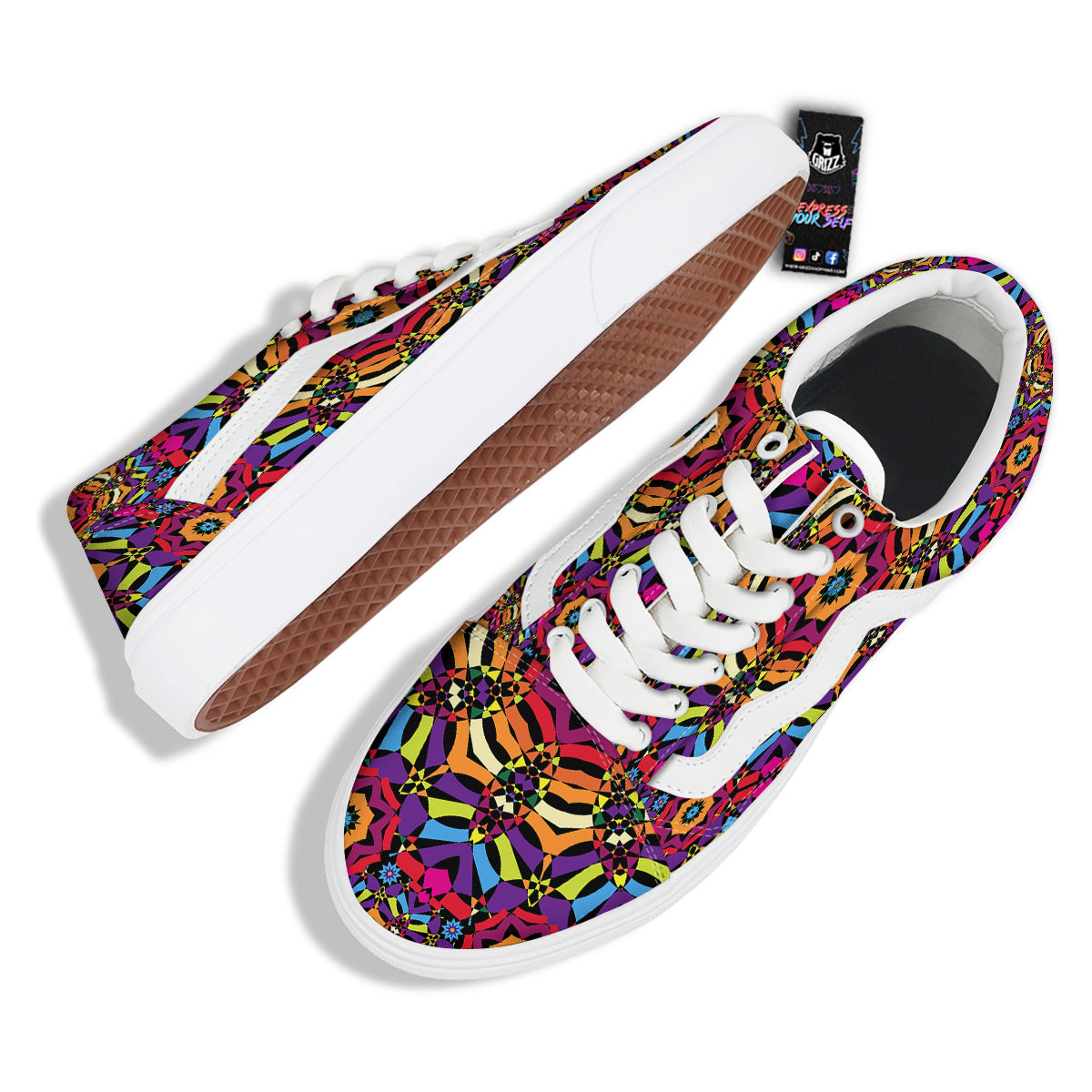 Kaleidoscope Psychedelic Colorful Print Skate Shoes-grizzshop