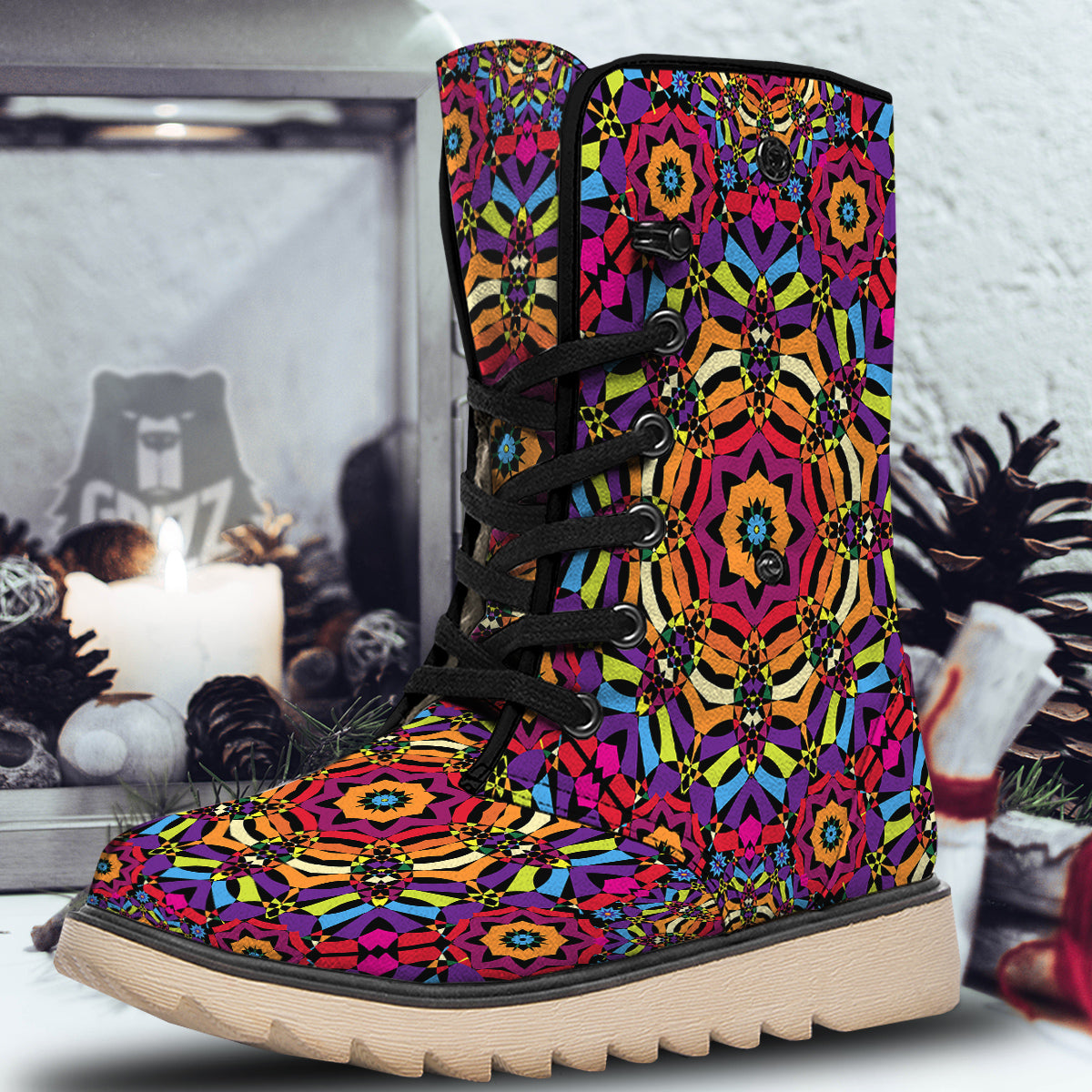 Kaleidoscope Psychedelic Colorful Print Snow Boots-grizzshop