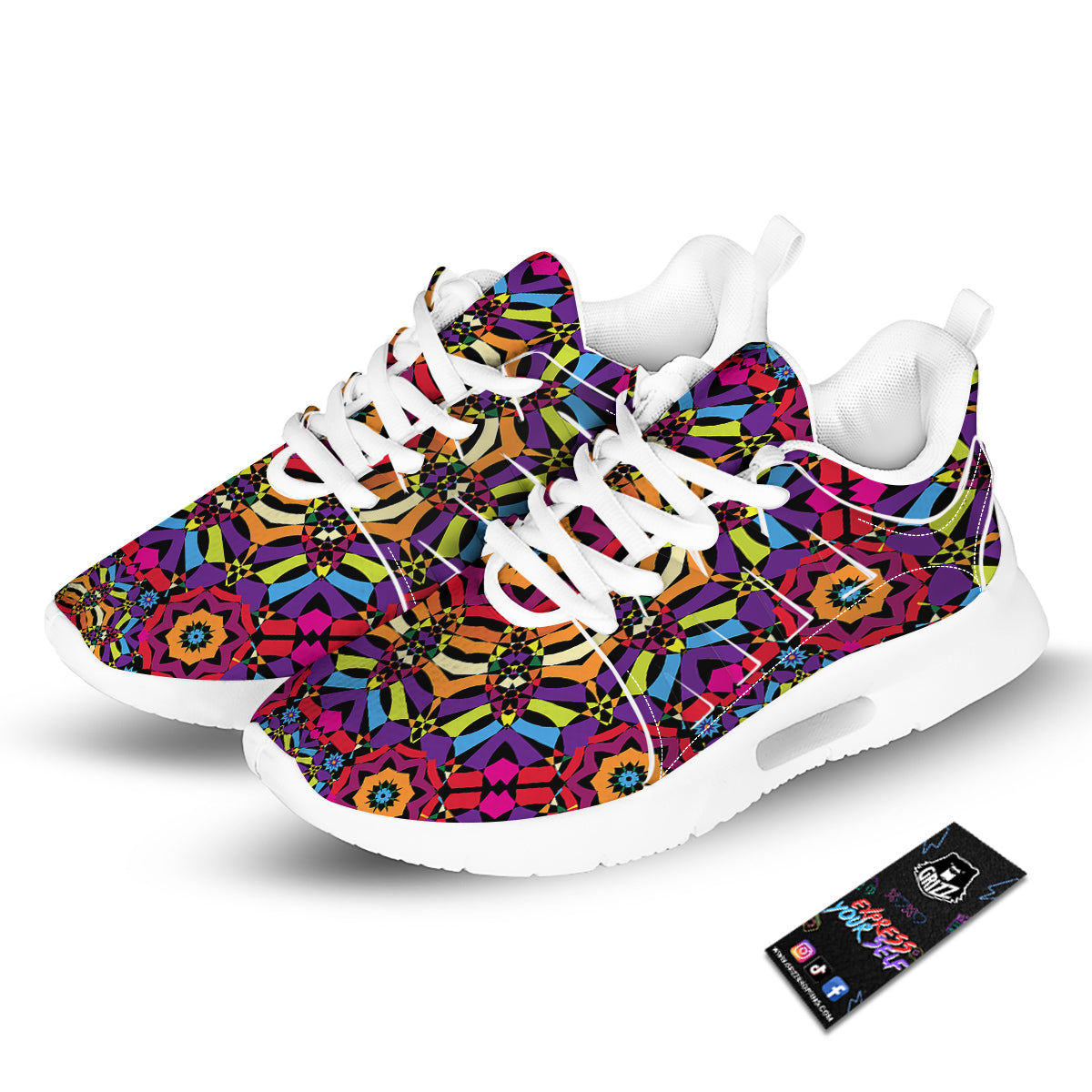 Kaleidoscope Psychedelic Colorful Print Tennis Shoes-grizzshop