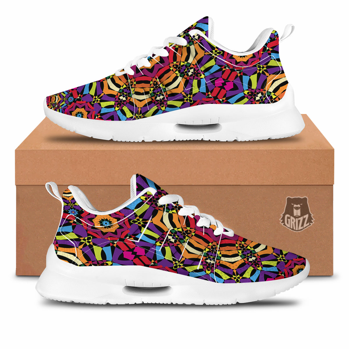 Kaleidoscope Psychedelic Colorful Print Tennis Shoes-grizzshop