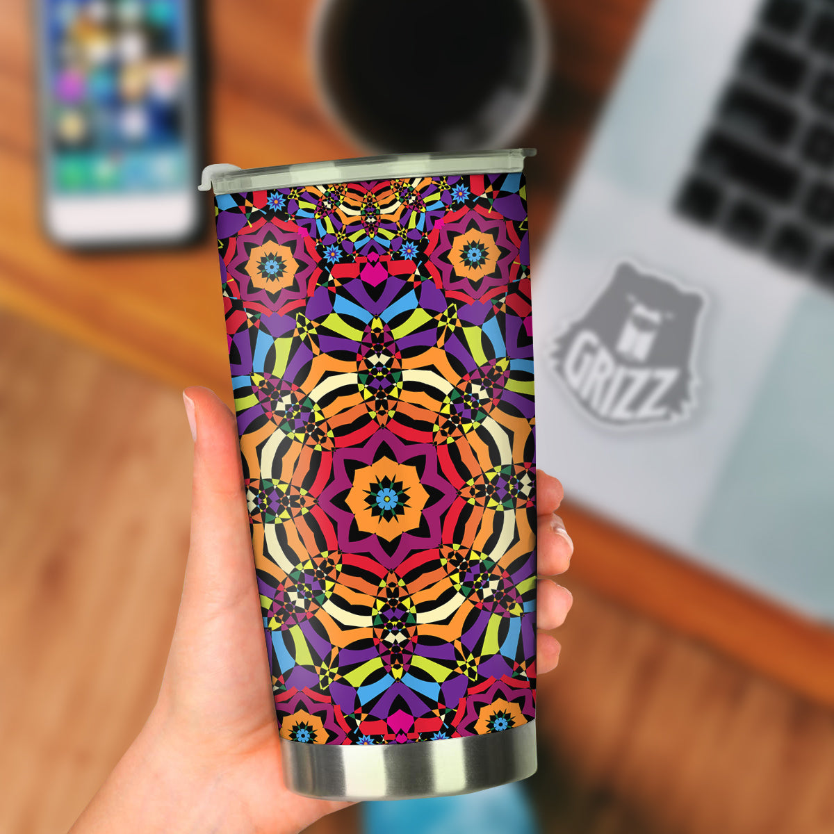 Kaleidoscope Psychedelic Colorful Print Tumbler-grizzshop
