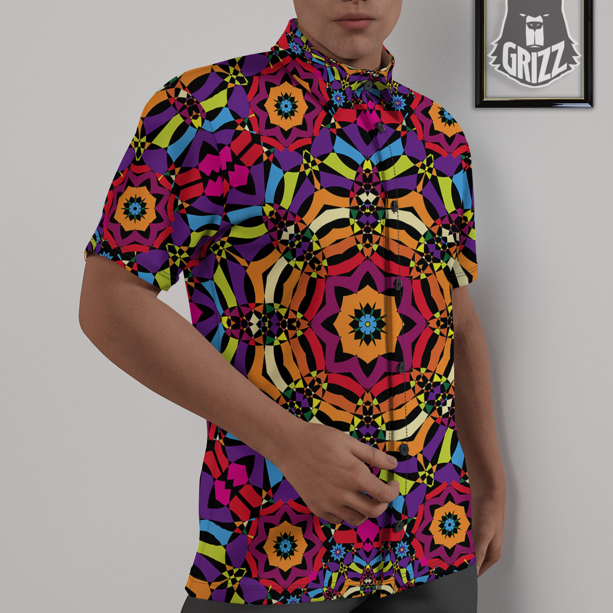 Kaleidoscope Psychedelic Colorful Print Untucked Shirts-grizzshop