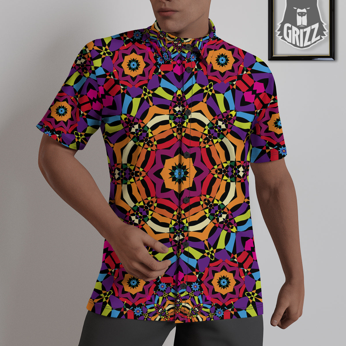 Kaleidoscope Psychedelic Colorful Print Untucked Shirts-grizzshop
