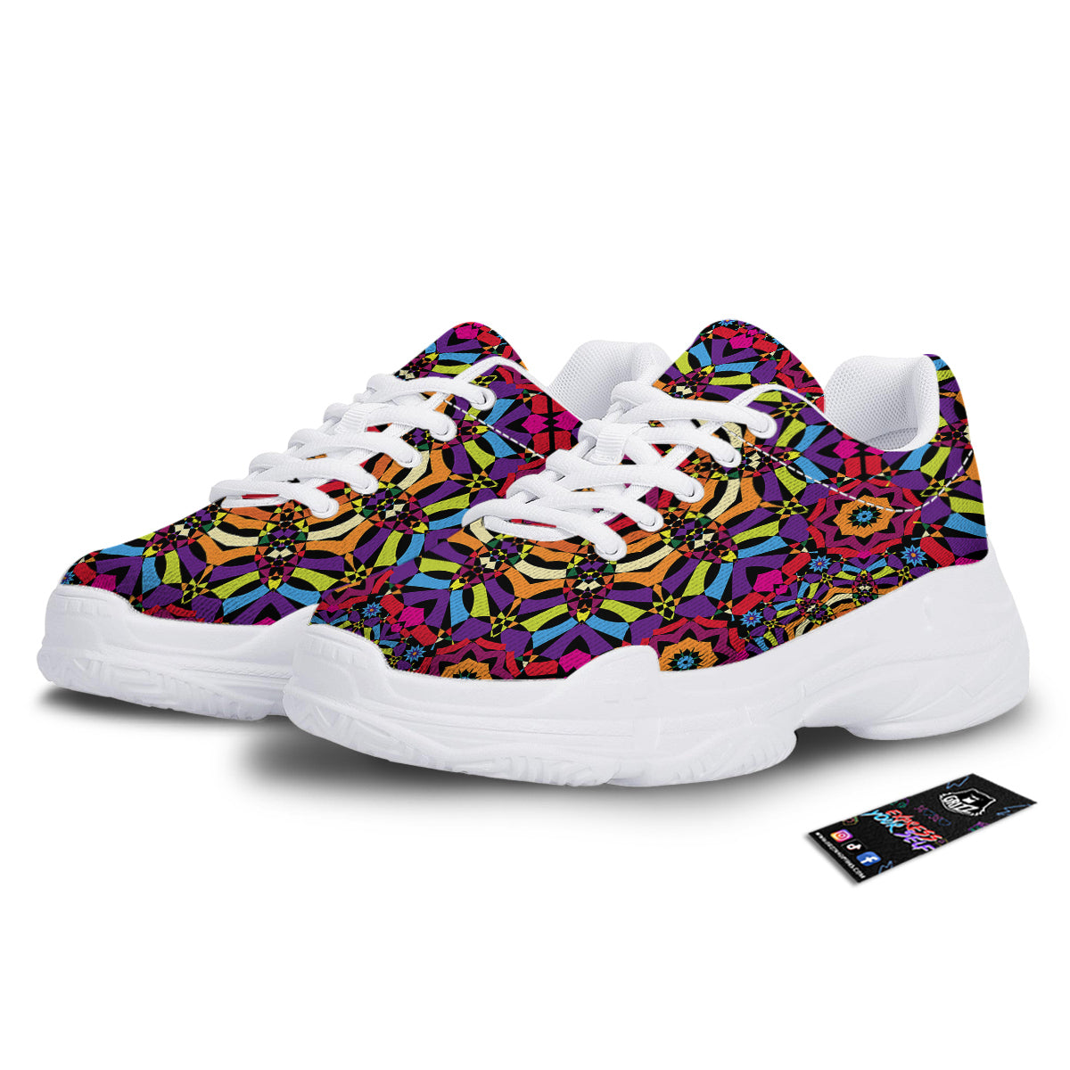 Kaleidoscope Psychedelic Colorful Print White Chunky Shoes-grizzshop
