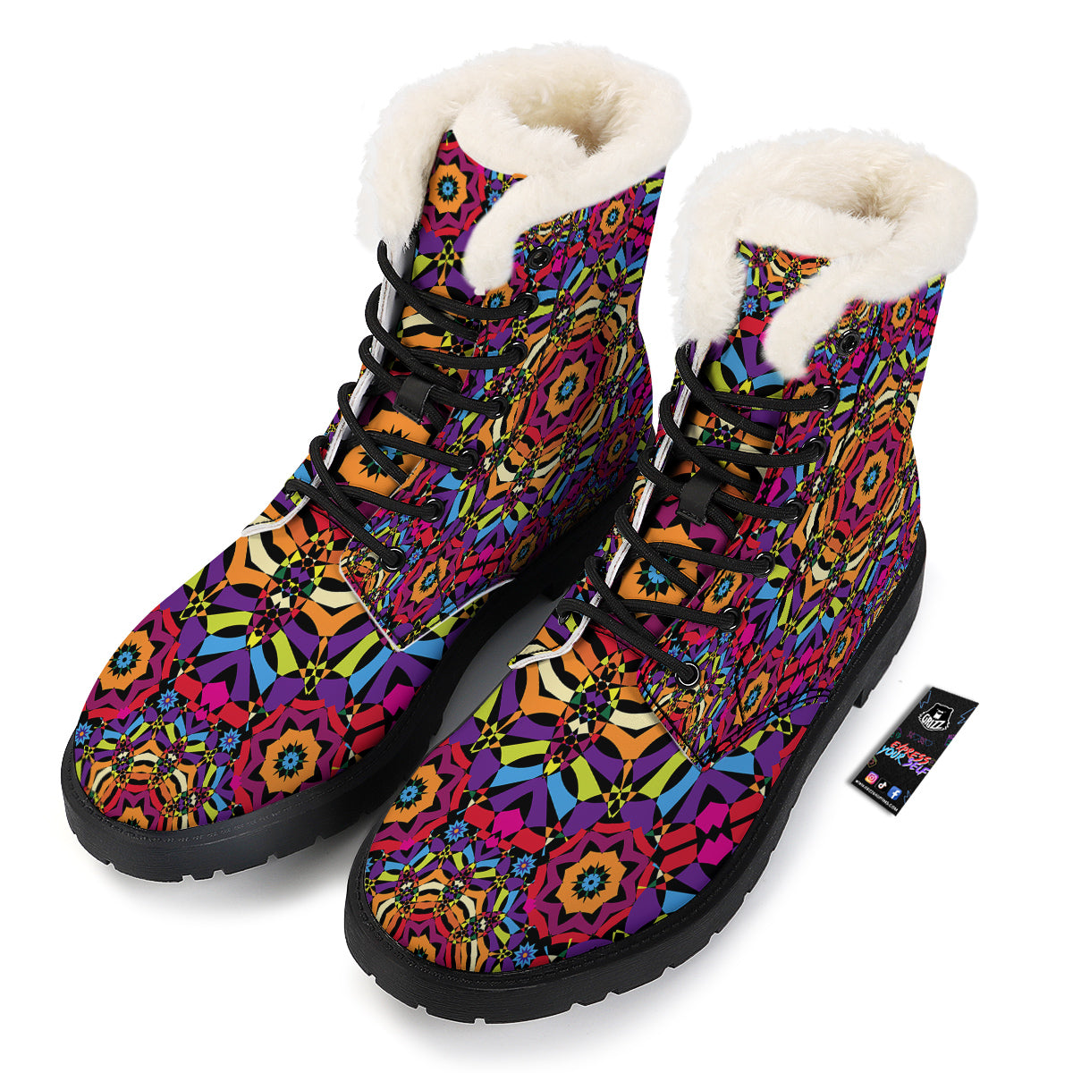 Kaleidoscope Psychedelic Colorful Print Winter Boots-grizzshop