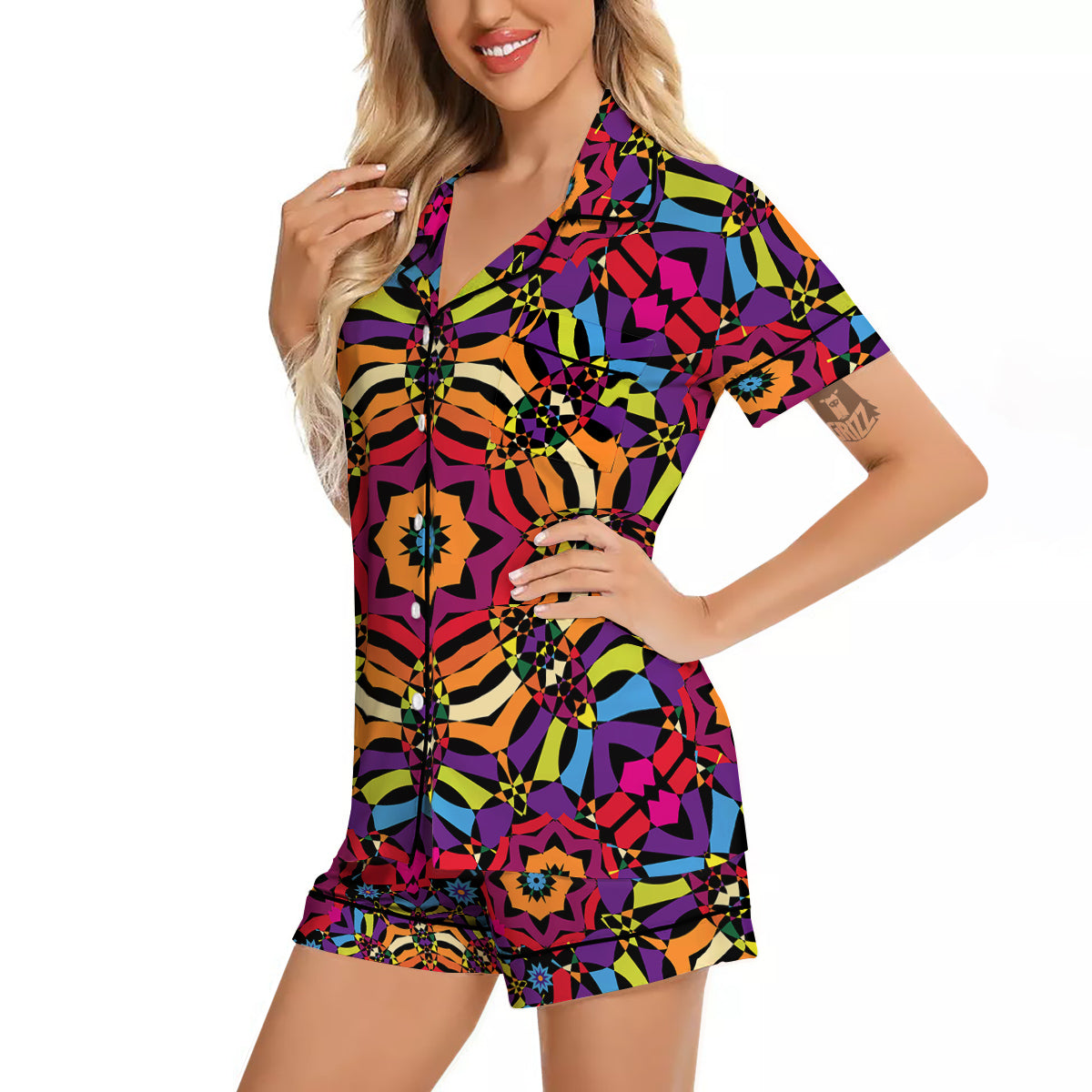 Kaleidoscope Psychedelic Colorful Print Women Silk Pajamas-grizzshop