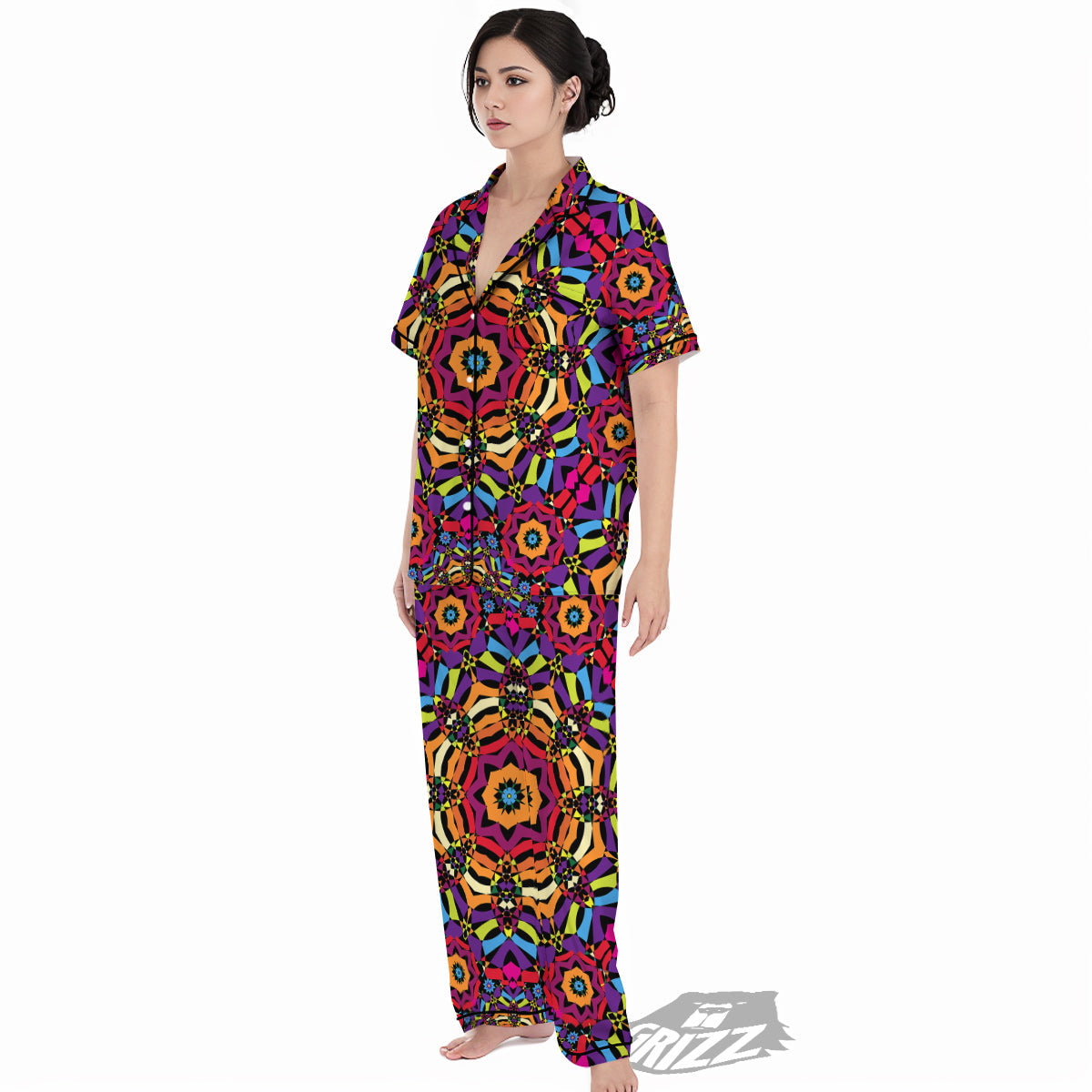 Kaleidoscope Psychedelic Colorful Print Women's Pajamas Set-grizzshop