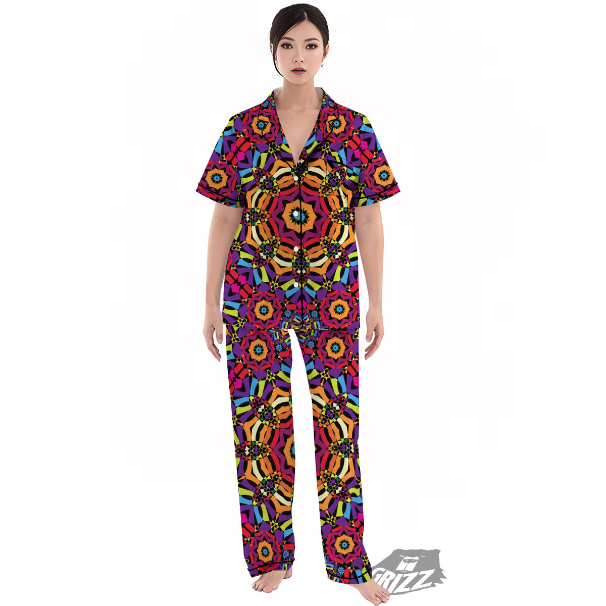 Kaleidoscope Psychedelic Colorful Print Women's Pajamas Set-grizzshop